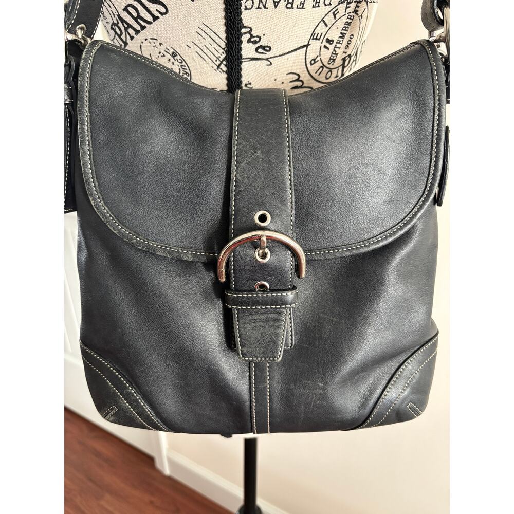 Vintage Coach Front Flap Soho Crossbody Black Leather Convertible Shoulder Hobo - Picture 5 of 11